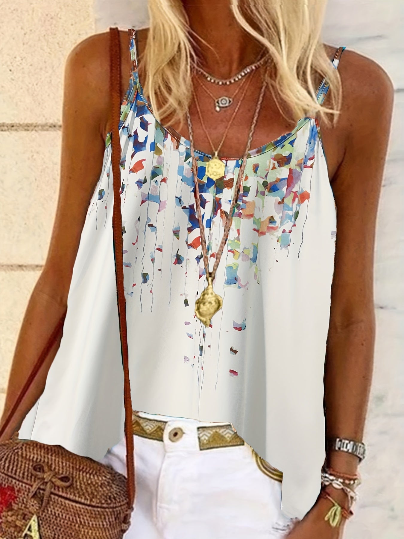 Floral Print Spaghetti Cami Top Summer Sleeveless Scoop Neck
