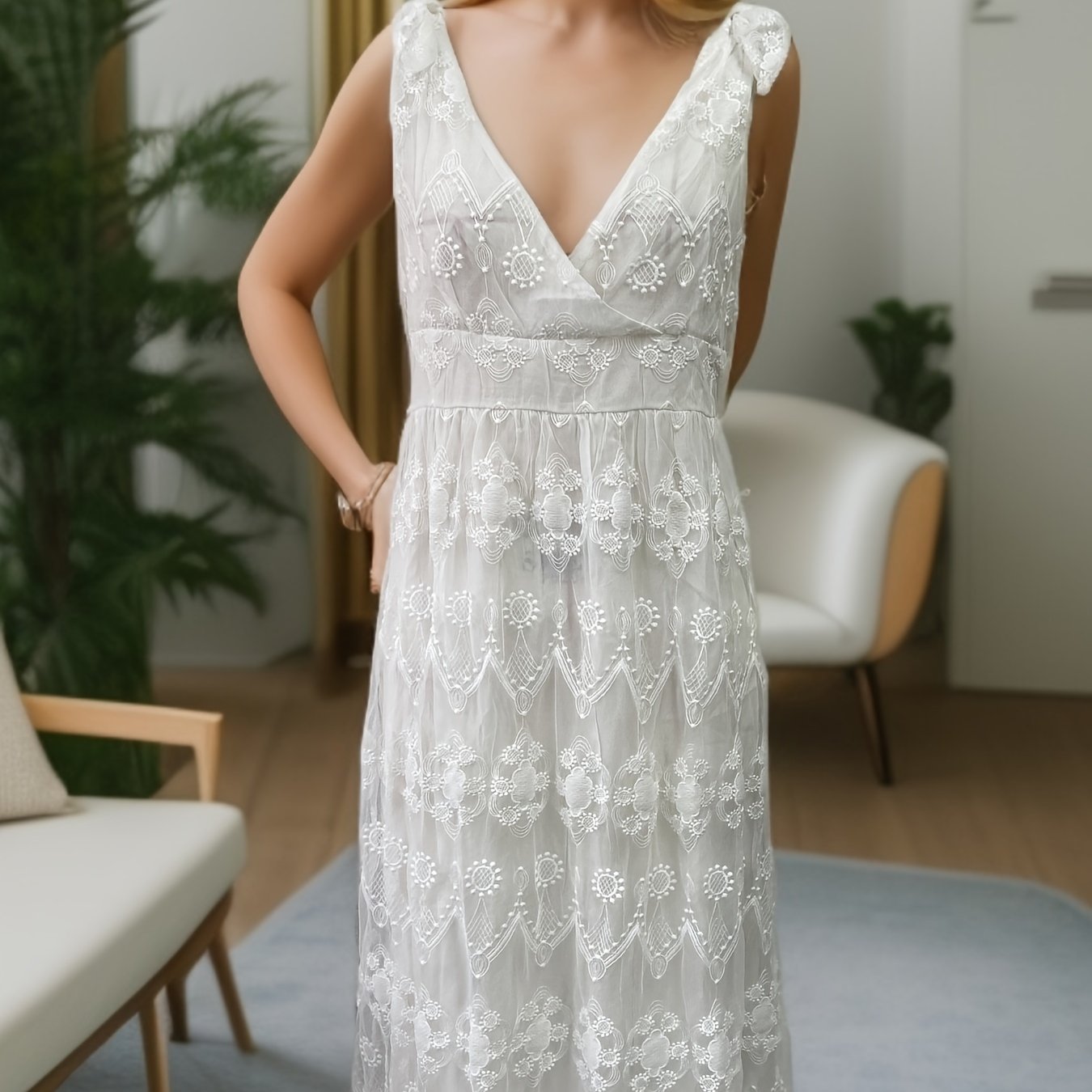 Retro Lace NightDress Deep V Backless Pajama Dress