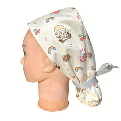 Cartoon Print Scrub Hats Cotton Work Cap Adjustable Nurse Hat Soft Working Hats