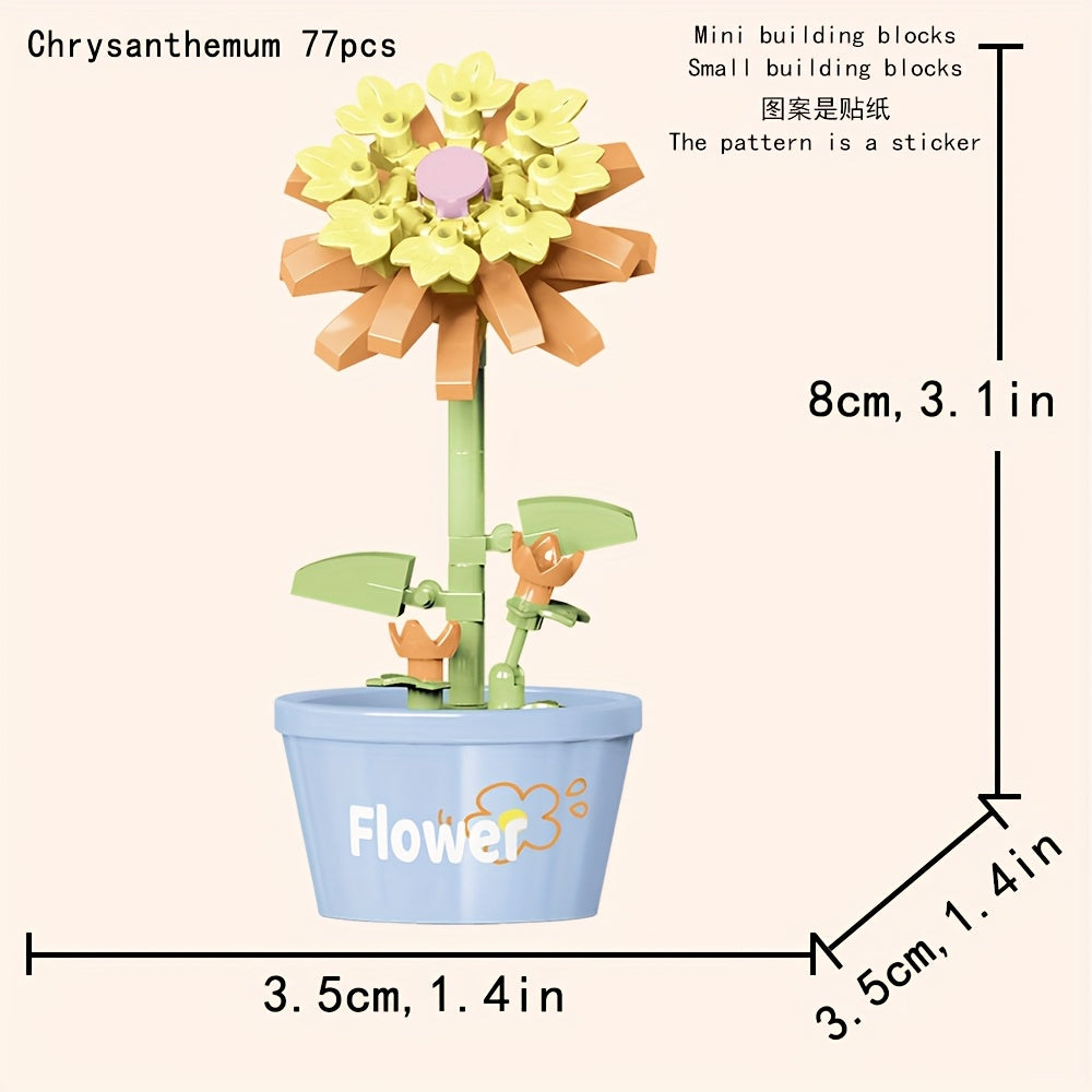 Mini Flowers Building Blocks Toy Chrysanthemum Daisy Rose Creative