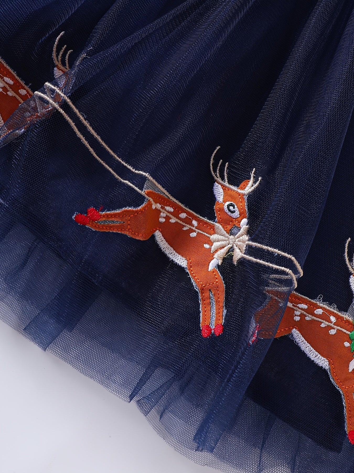 Girls' Christmas Princess Tutu Dress with Embroidered Tulle Stitching