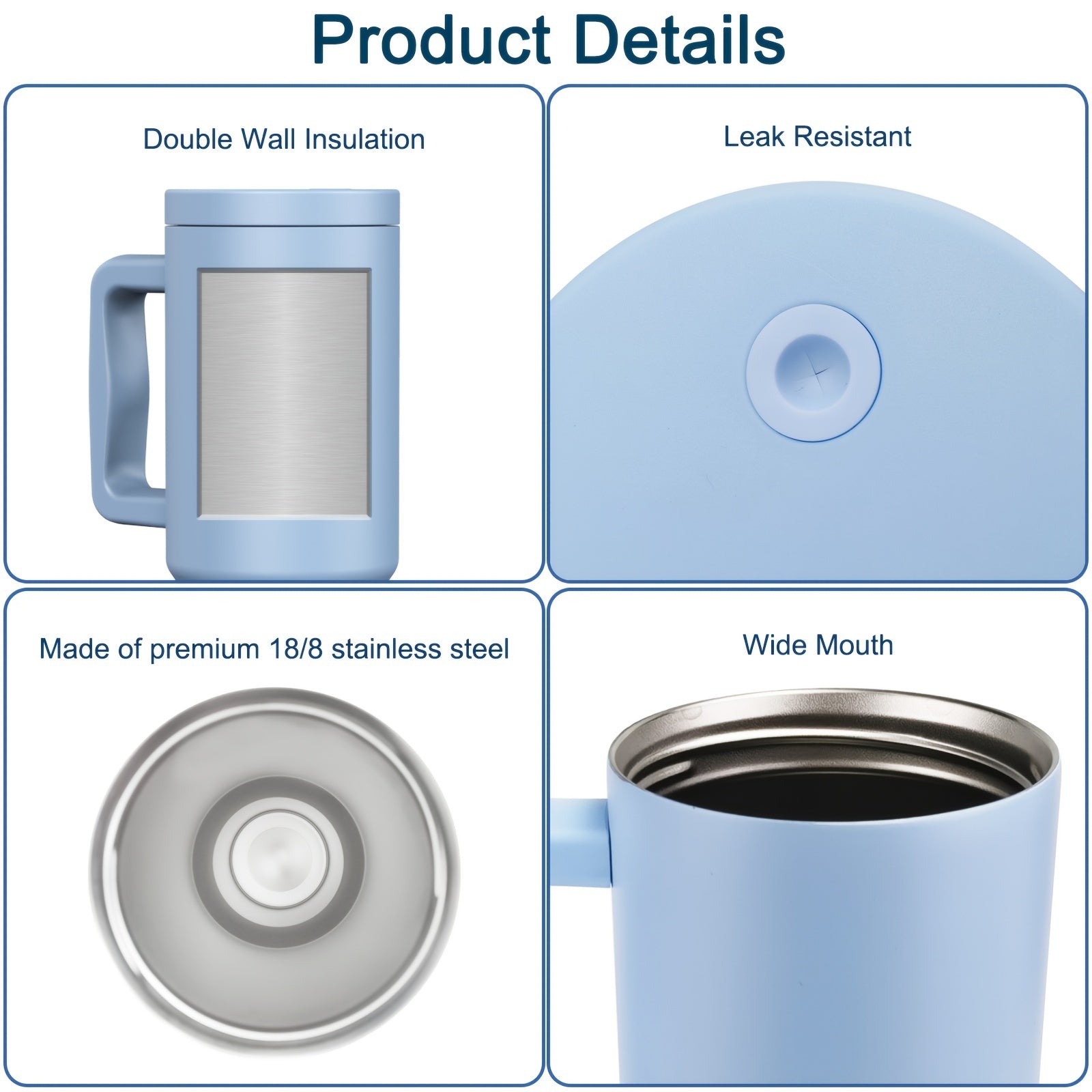 Stainless Steel Tumbler with Straw Lid Handle