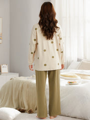 Polka Dot Lounge Set Long Sleeve Top & Pants Women's Sleepwear