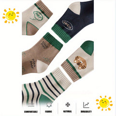 Boy's Vintage Colour Block Crew Socks - Comfy Knitted Socks for Kids