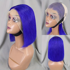 Hot Pink Short Straight Bob Wigs 13x4 Lace Front Human Hair Wigs