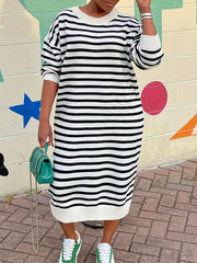 Preppy Dress Women's Plus Stripe Print Loose Fit