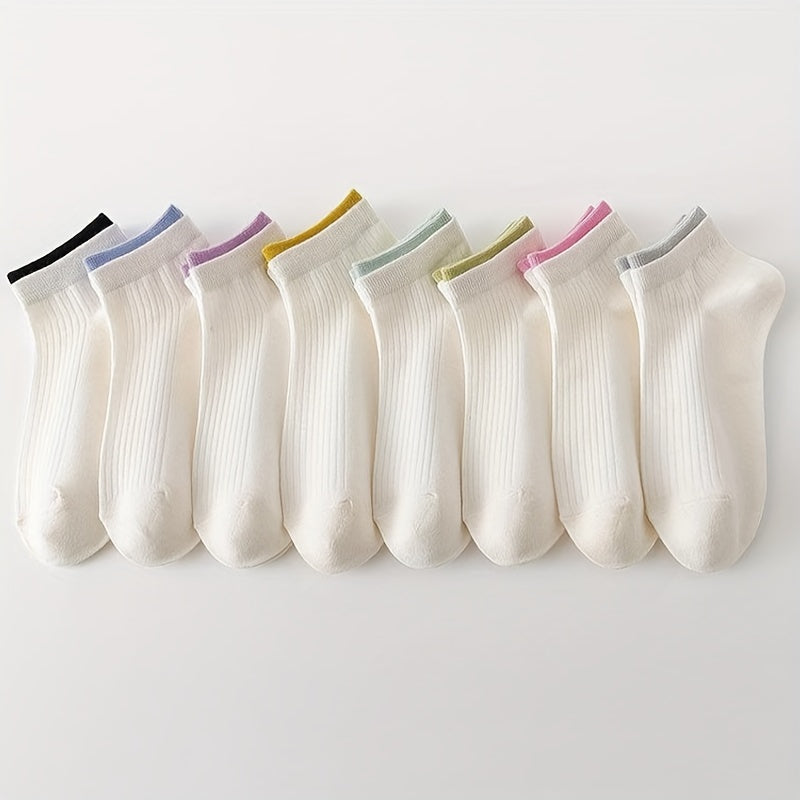 Colorful Trim Socks 8 Pairs Women's Crew Short Stockings & Hosiery