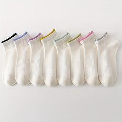 Colorful Trim Socks 8 Pairs Women's Crew Short Stockings & Hosiery