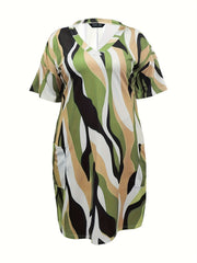 Colorblock Stripe Print Dress With Pockets