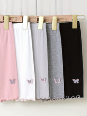 5pcs Girls' Frilled Edge Bike Shorts with Butterfly Graphics
