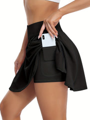 2 in 1 High Waist Tennis Skirts Inner Pocket Summer Outdoor Golf Skirt