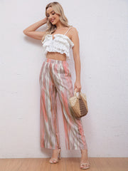 Striped High Waist Wide Leg Pants Women's Casual Spring Summer Pants