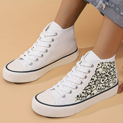 Skull Print Chunky Canvas Sneakers Non Slip High Top