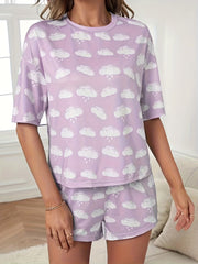 Cloud Print Pajamas Set Short Sleeve Top & Shorts