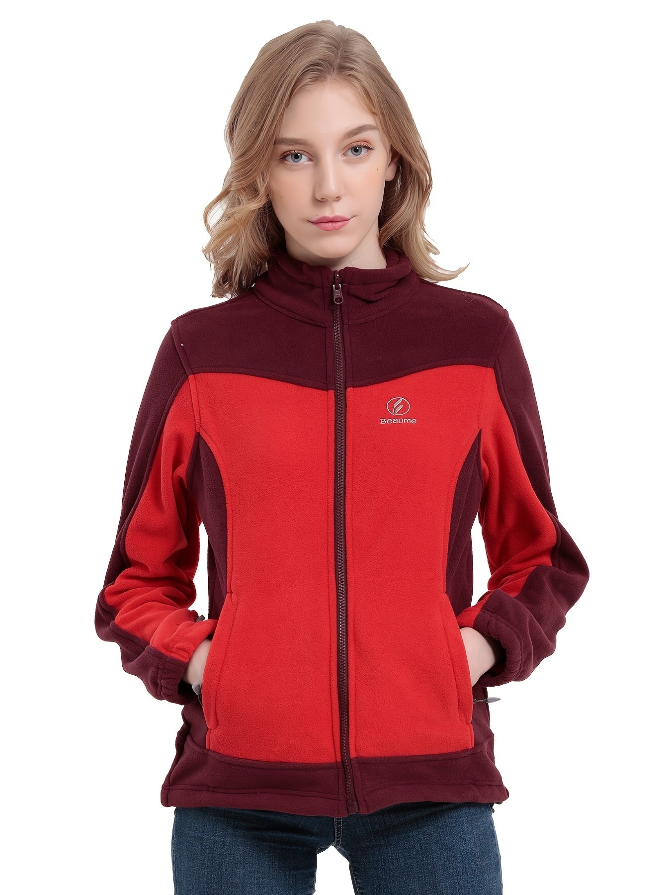 Women's Two Tone Zipper Front Winter Jacket Windproof Soft shell Thermal Coat