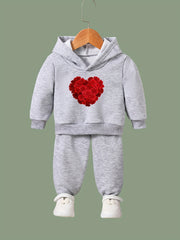 OERYUI Rose Heart Print Hoodies Pants Set For Kids Spring Fall Sports