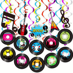 Rock & Roll Hanging Swirls & Record Cutouts for Music Party Decorations