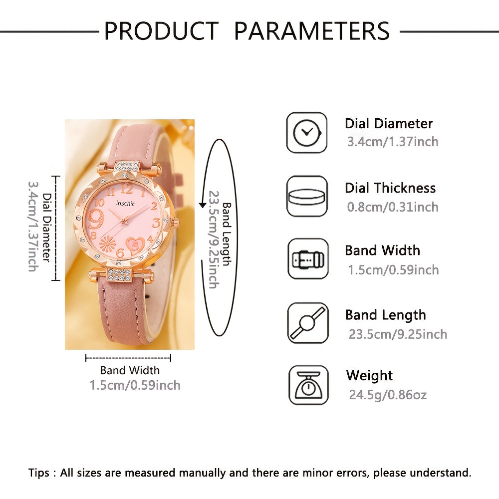 6pcs Pink Quartz Watch & Butterfly Accessory Set