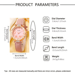 6pcs Pink Quartz Watch & Butterfly Accessory Set