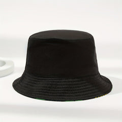 Smiling Face Leaf Print Bucket Hat Lightweight Fisherman Cap
