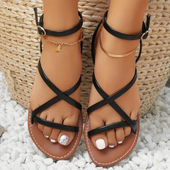 Women's Cross Strap Sandals Casual Buckle Strap Summer Flats