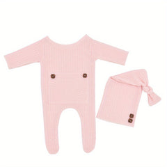 Newborn Photography Knit Outfit Jumpsuit & Hat Set