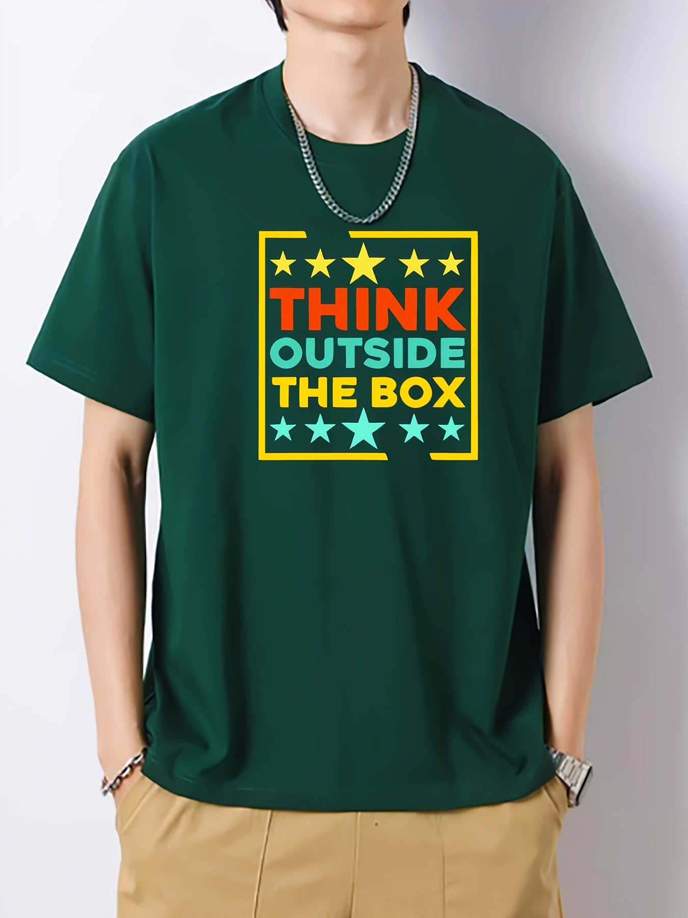 Colorful Letter Pattern Men's Graphic Cotton Tee