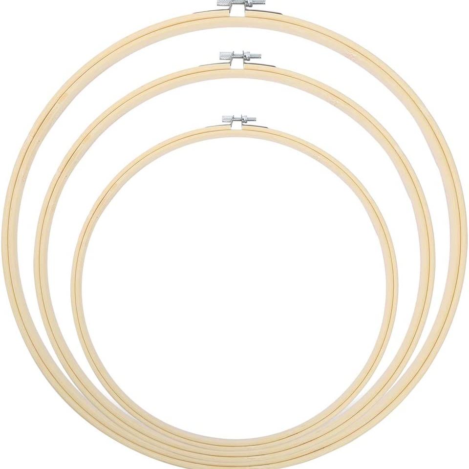 3pcs Large Bamboo Embroidery Hoop Set 8, 10, 12 - Adjustable Cross Stitch Hoops