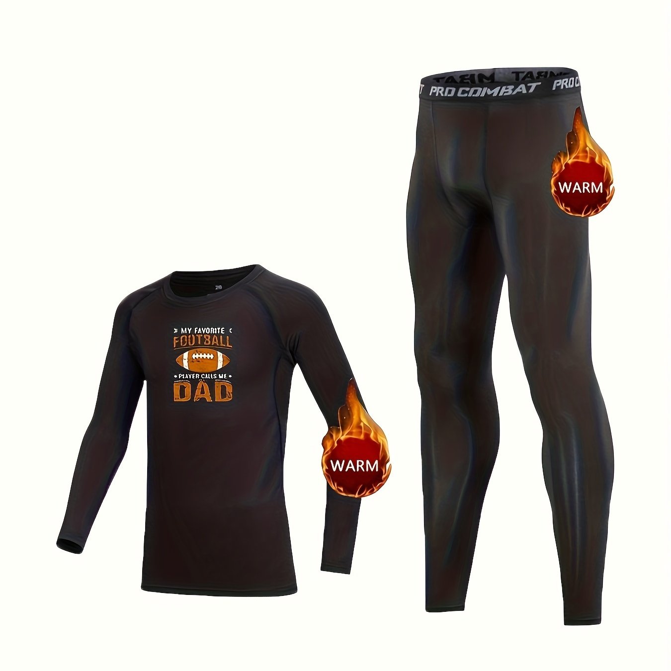 2pcs Toddler Kids Fleece Thermal Compression Sets Football Print