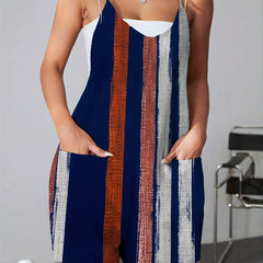 Striped Print Spaghetti Strap Romper Vintage Sleeveless Romper
