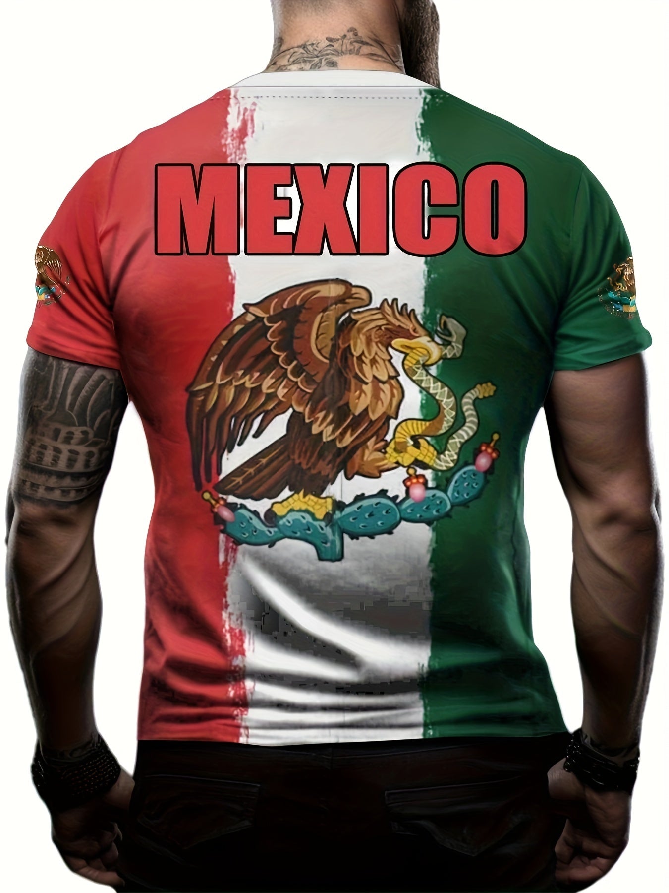 Mexico Eagle Pattern Print Men's Short Sleeve T-shirt Graphic Tee