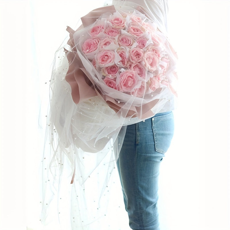 Pearl Yarn Flower Packaging Fairy Yarn With Pearl Bouquet Flower Wrapping