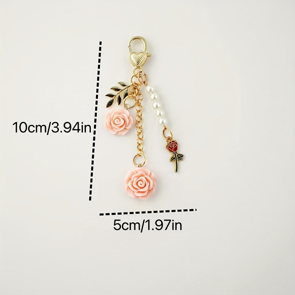 Rose Flower Keychain Pendant Car Key Purse Wallet Ornament