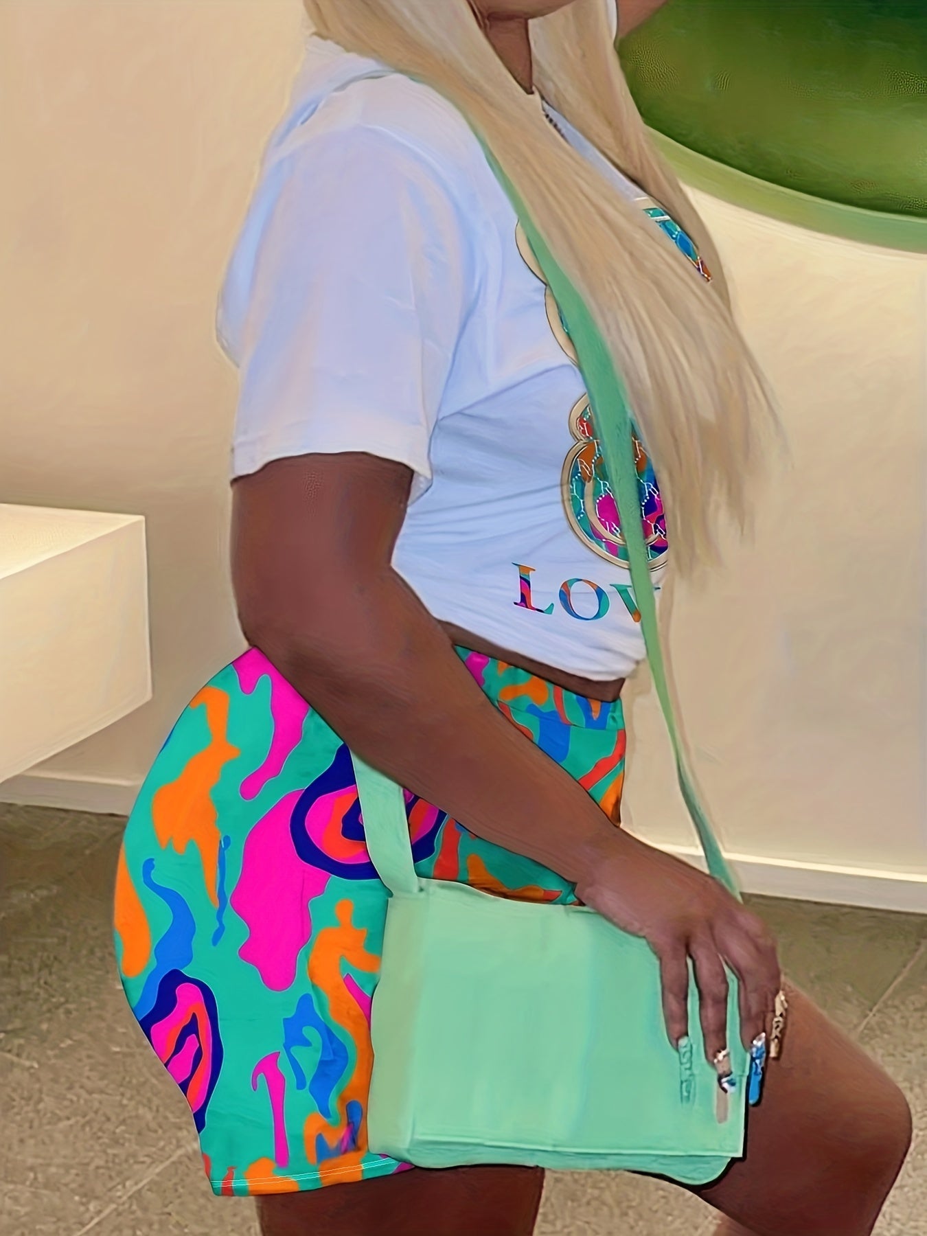 Cartoon Bear & Letter Print Crop Top & Shorts Set