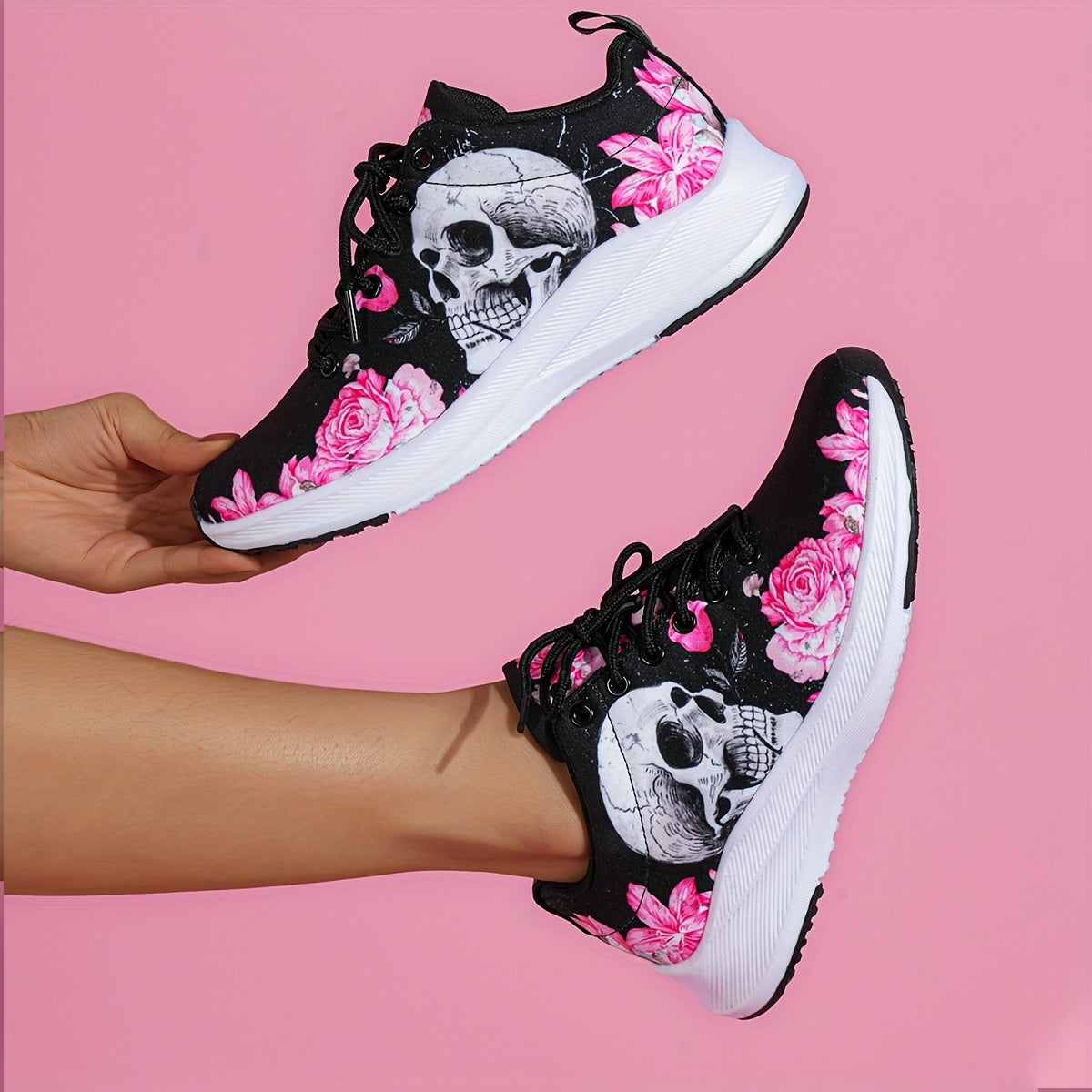 Skull & Rose Pattern High-Tech Sneakers