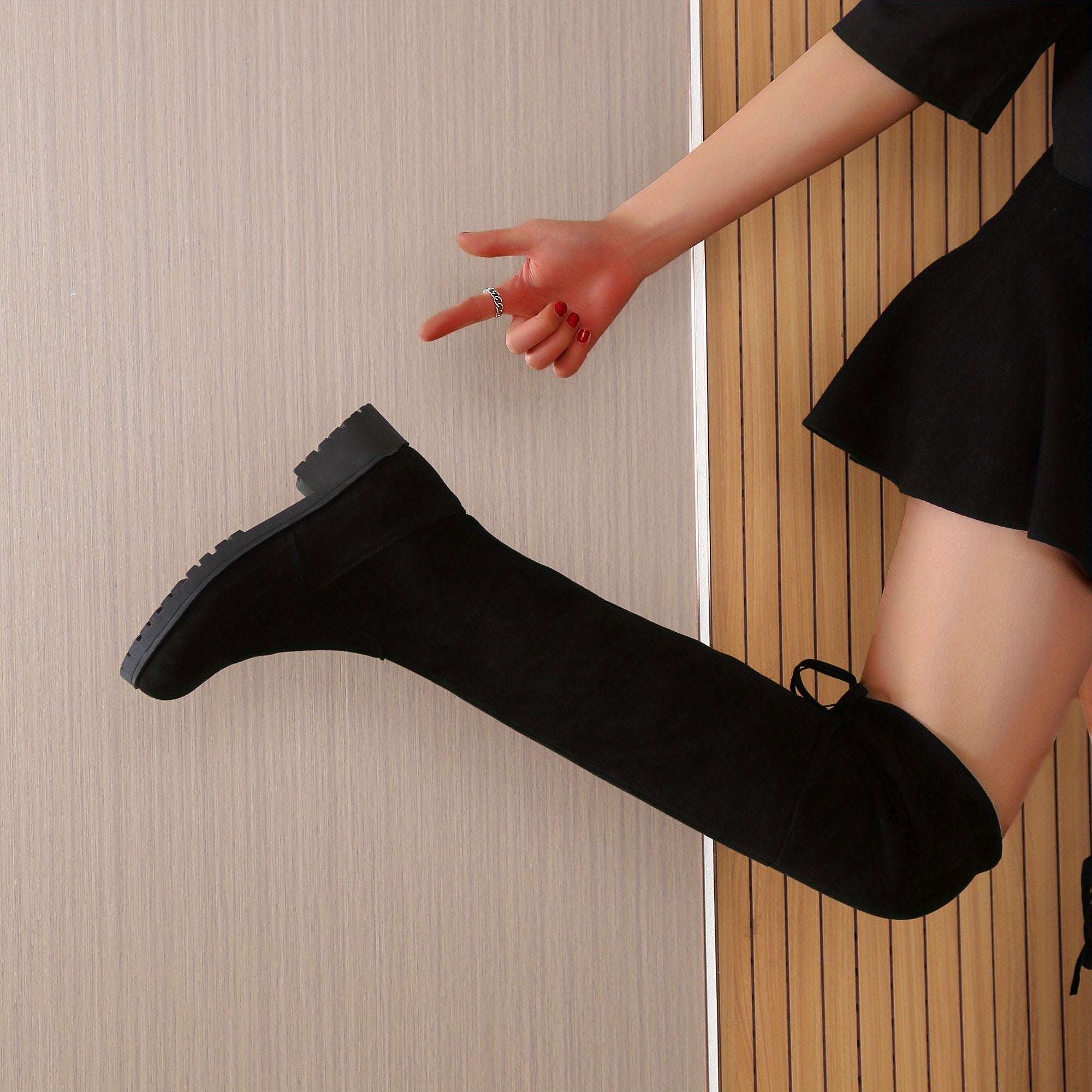Women's Stretch Over The Knee Boots Lace Up Slip On Round Toe Long Boots