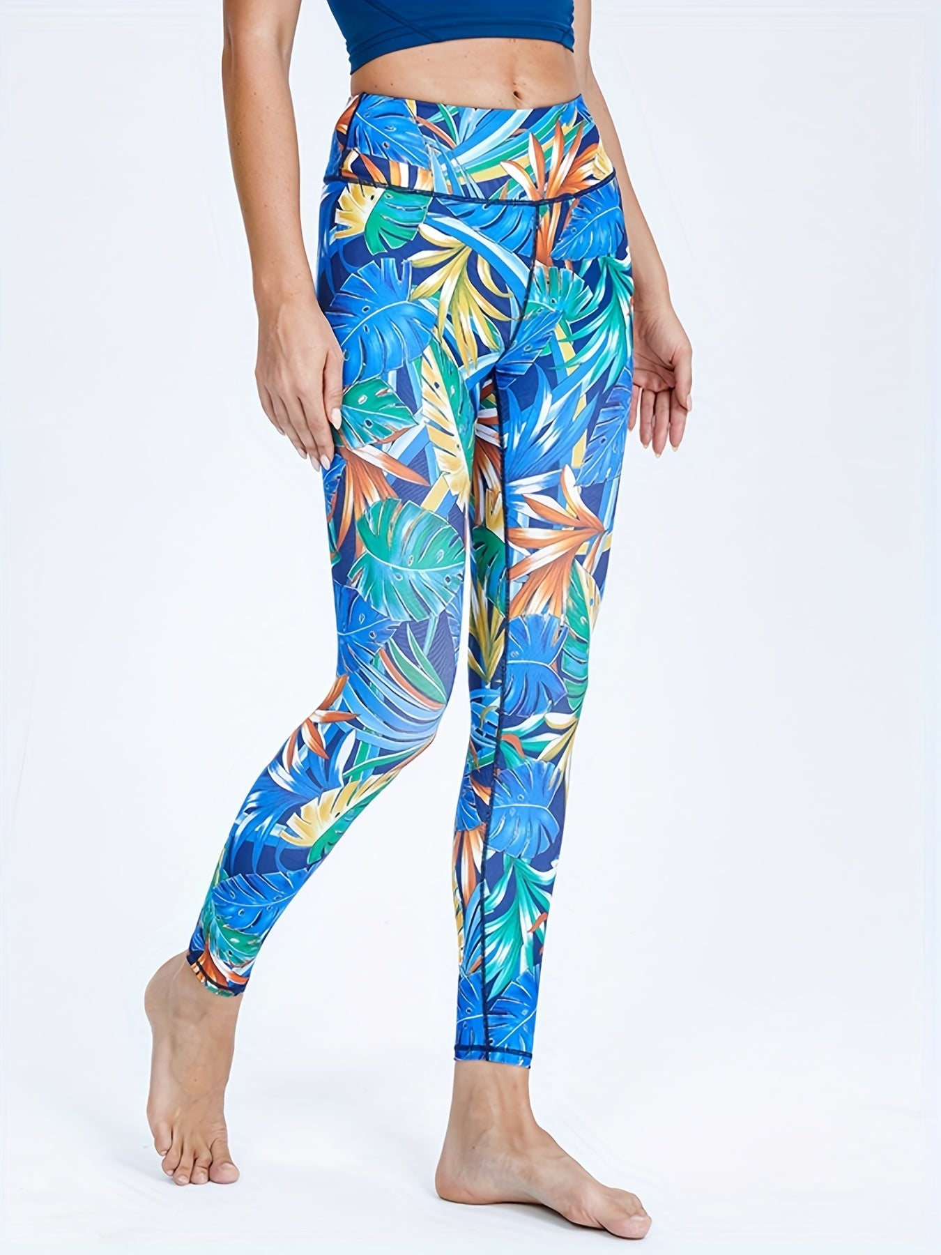 Leaf Printed Yoga Sports Leggings for Women's Activewear