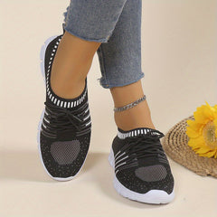 Women's Breathable Flying Woven Sneakers Casual Lace Up Outdoor Shoes