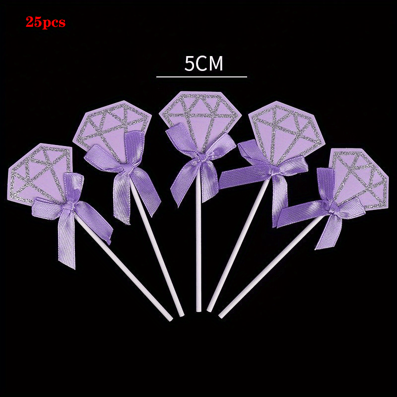 25pcs Glitter Diamond Ring Cupcake Toppers Wedding Decor