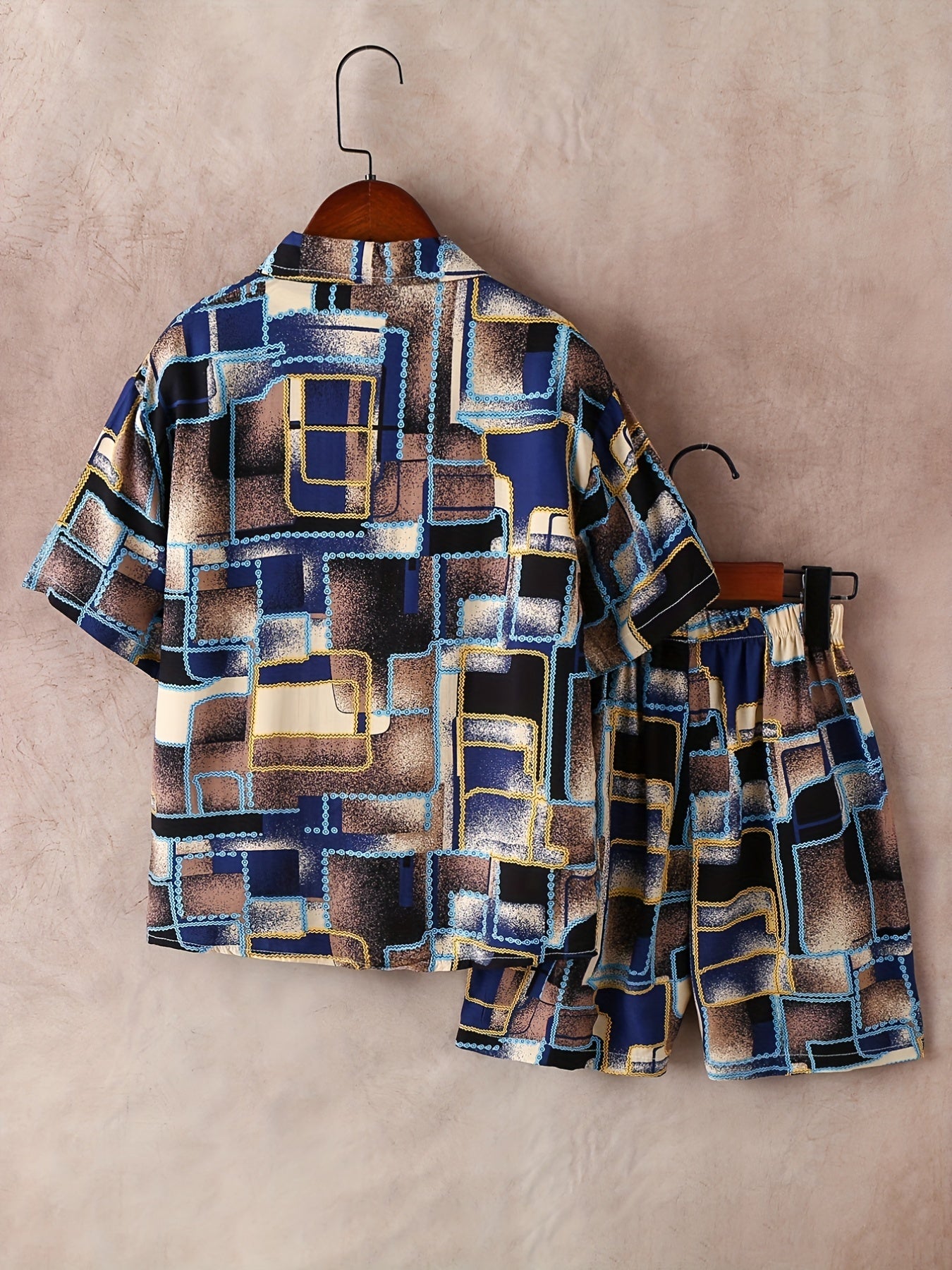 Boys Geometry Square Graphic Shirt & Shorts Set Kids Summer Clothes
