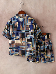 Boys Geometry Square Graphic Shirt & Shorts Set Kids Summer Clothes