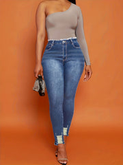 Ripped Holes Skinny Jeans Slim Fit Slash Pockets High Stretch Casual Denim Pants