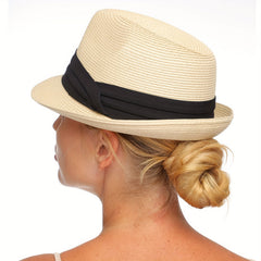 Short Brim Sun Hat Foldable Straw Jazz Hat Fedora Cap Outdoor Beach Hat
