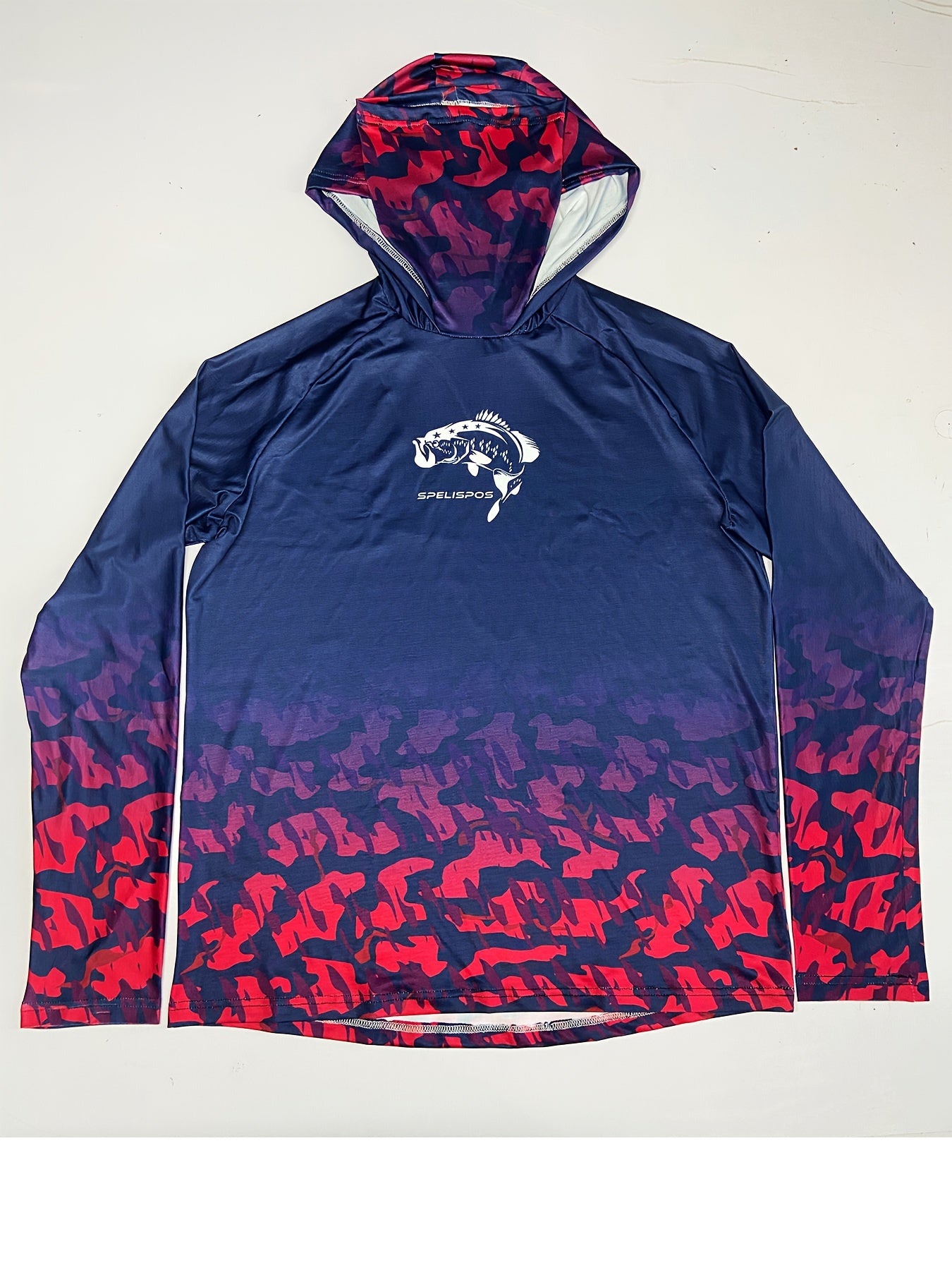 Men's Block Pattern Hoodie With Mask Sun Protection Fishing Shirt