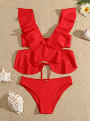 Mommy Kids Matching Swimsuit Ruffle Sleeve Swimwear