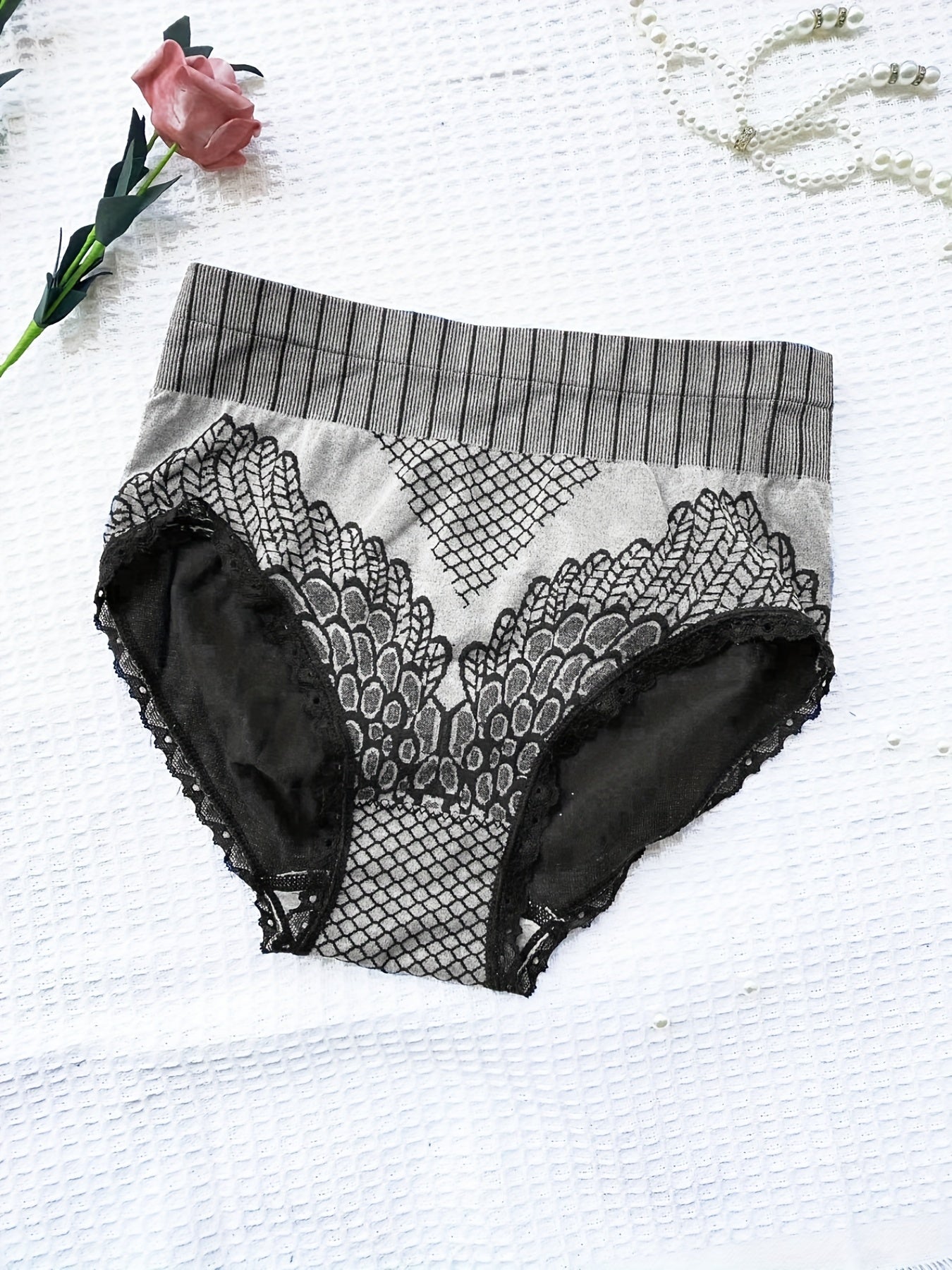 Colorblock Briefs Lace Trim High Waist Panties