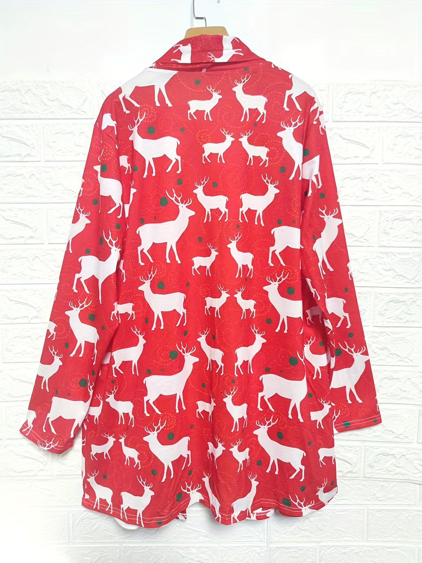 Reindeer Print Christmas Cardigan Long Sleeve Open Front Stretch