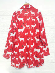 Reindeer Print Christmas Cardigan Long Sleeve Open Front Stretch