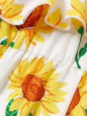 Toddler Girl Sunflower Print Flounce Slip Jumpsuit