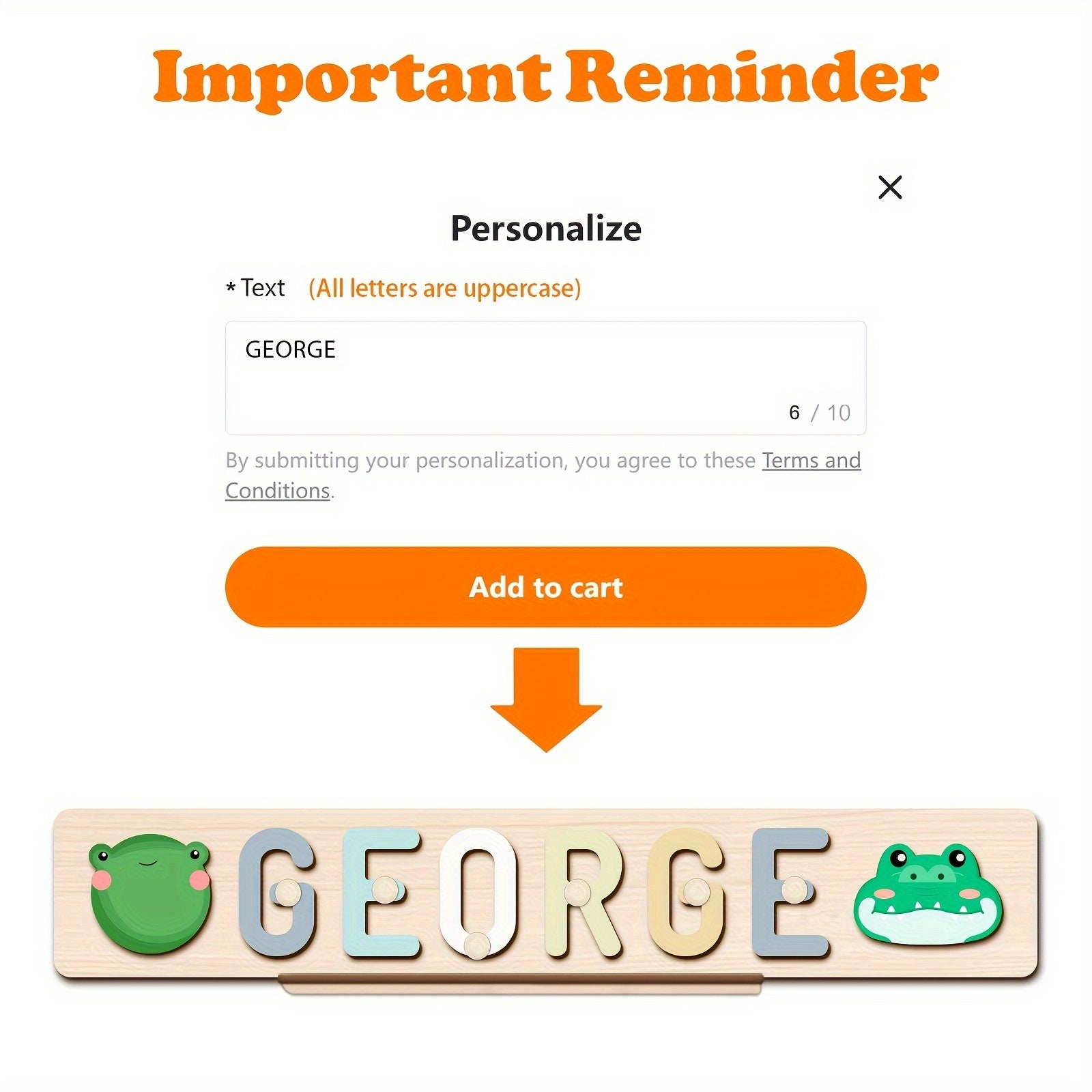 Personalized Wooden Alphabet Toy Custom Name Puzzle Educational Animal